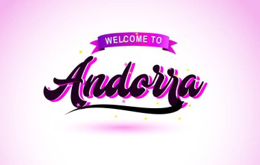 Andorra ile mor pembe renk tasarlamak vektör yaratıcı hoş geldiniz metni el yazısı yazı tipi.