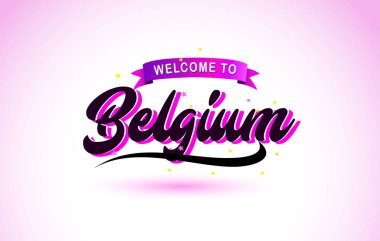 Belçika ile mor pembe renk tasarlamak vektör yaratıcı hoş geldiniz metni el yazısı yazı tipi.