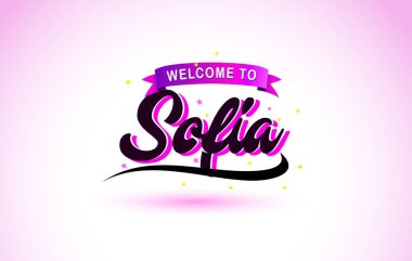 Sofia ile mor pembe renk tasarlamak vektör yaratıcı metin el yazısı yazı tipi hoş geldiniz.