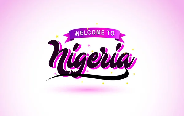 Nigeria Bienvenido Creative Text Fuente Manuscrita Con Colores Rosa Púrpura — Vector de stock