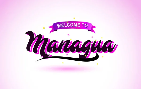 Managua Bienvenido Texto Creativo Escrito Mano Con Colores Rosa Púrpura — Vector de stock