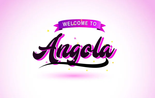 Angola Bienvenido Creative Text Fuente Manuscrita Con Púrpura Rosa Colores — Vector de stock
