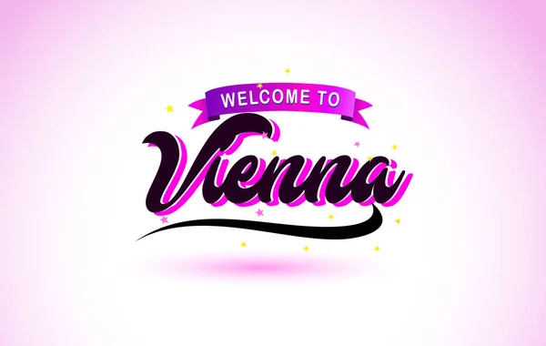 Viena Bienvenido Creative Text Fuente Manuscrita Con Colores Rosa Púrpura — Vector de stock