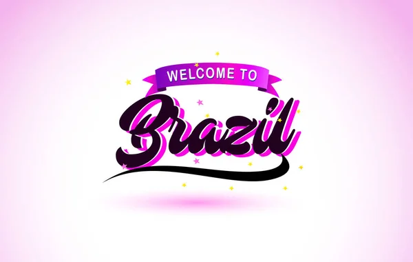 Brazílie Vítejte Kreativní Text Ručně Psané Písmo Lila Růžové Barvy — Stockový vektor