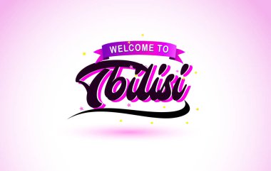 Tbilisi ile mor pembe renk tasarlamak vektör yaratıcı hoş geldiniz metni el yazısı yazı tipi.