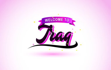 Irak ile mor pembe renk tasarlamak vektör yaratıcı hoş geldiniz metni el yazısı yazı tipi.