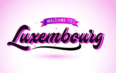 Lüksemburg ile mor pembe renk tasarlamak vektör yaratıcı hoş geldiniz metni el yazısı yazı tipi.