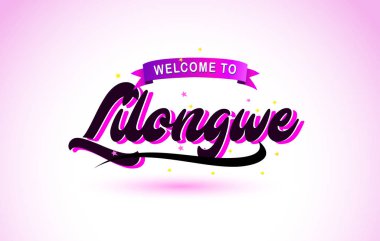 Lilongwe ile mor pembe renk tasarlamak vektör yaratıcı hoş geldiniz metni el yazısı yazı tipi.