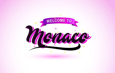 Monaco ile mor pembe renk tasarlamak vektör yaratıcı hoş geldiniz metni el yazısı yazı tipi.