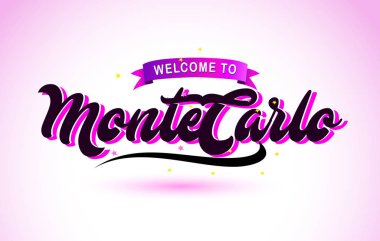 Mor pembe renk tasarlamak vektör yaratıcı metin el yazısı fontla Montecarlo Hoşgeldiniz.