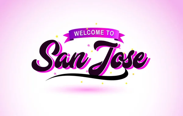 San Jose Bienvenido Creative Text Fuente Manuscrita Con Púrpura Rosa — Vector de stock