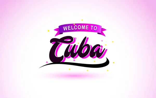 Cuba Bienvenido Texto Creativo Escrito Mano Con Colores Rosa Púrpura — Vector de stock