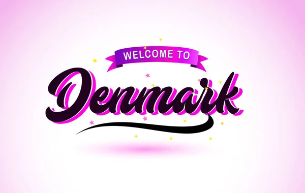 Dinamarca Bem Vindo Creative Text Handwritten Font Com Roxo Rosa — Vetor de Stock