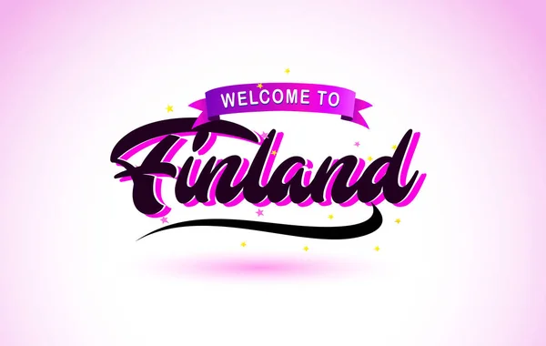 Finlândia Bem Vindo Creative Text Handwritten Font Purple Pink Colors — Vetor de Stock