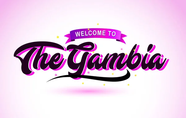 Gambia Bienvenido Texto Creativo Escrito Mano Con Colores Rosa Púrpura — Vector de stock