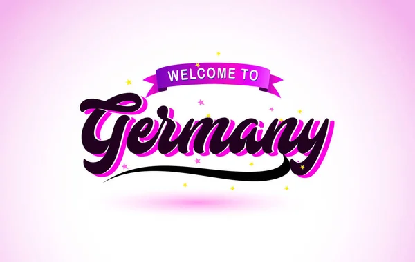 Καλώς Ήλθατε Στο Δημιουργικό Κείμενο Γερμανία Χειρόγραφη Γραμματοσειρά Μωβ Ροζ — Διανυσματικό Αρχείο
