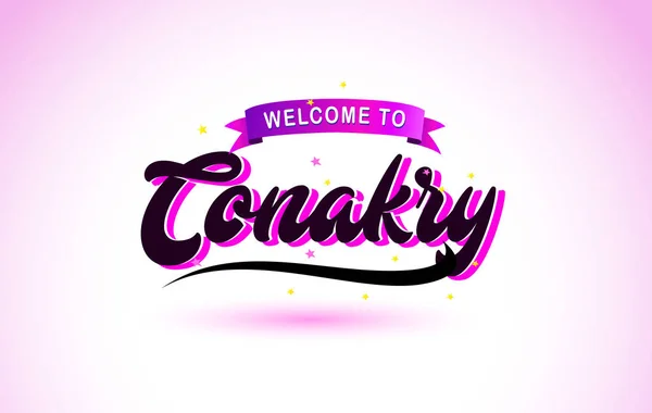 Conakry Bienvenido Fuente Texto Creativo Escrito Mano Con Colores Rosa — Vector de stock