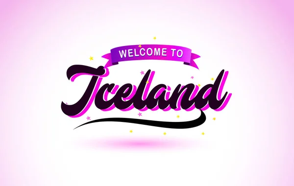 紫ピンク色デザイン ベクトル図とアイスランドへようこそ創造的なテキスト手書きフォント — ストックベクタ