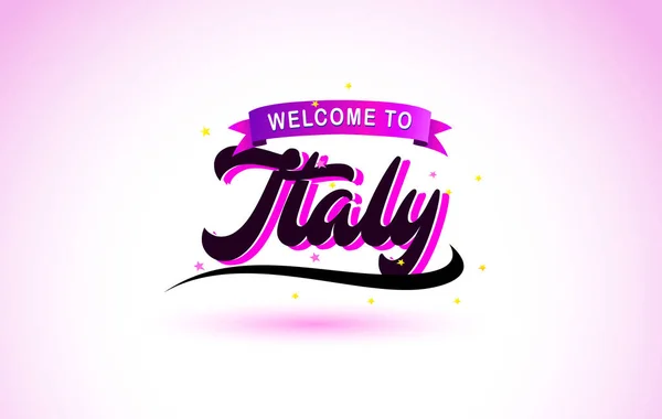Italien Willkommen Kreativen Text Handgeschriebene Schrift Mit Lila Rosa Farben — Stockvektor