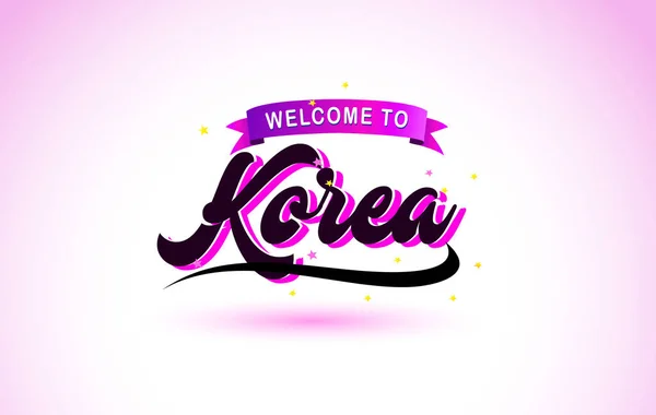 Korea Welcome Creative Text Handwritten Font Purple Pink Colors Design — Stock Vector