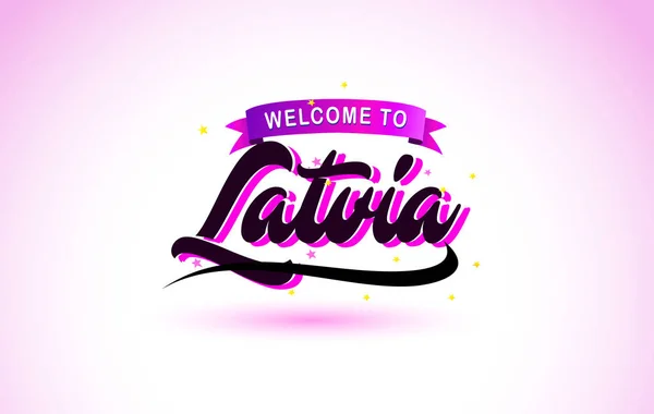 Letonia Bienvenido Creative Text Fuente Manuscrita Con Colores Rosa Púrpura — Vector de stock