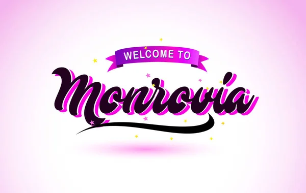 Monrovia Bienvenido Fuente Texto Creativo Escrito Mano Con Colores Rosa — Vector de stock