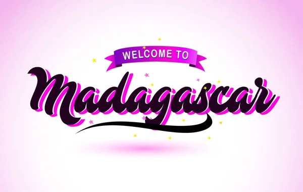 Madagascar Bienvenido Creative Text Fuente Manuscrita Con Púrpura Rosa Colores — Vector de stock