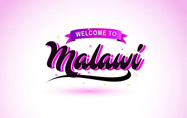 Malawi Bienvenido Creative Text Fuente Manuscrita Con Púrpura Rosa Colores — Vector de stock