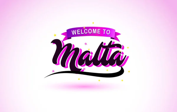 Malta Bienvenido Creative Text Fuente Manuscrita Con Púrpura Rosa Colores — Vector de stock