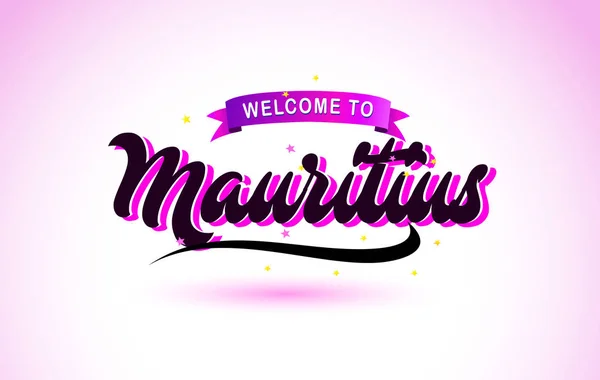 Mauricio Bienvenido Creative Text Fuente Manuscrita Con Púrpura Rosa Colores — Vector de stock