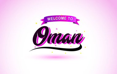 Umman ile mor pembe renk tasarlamak vektör yaratıcı hoş geldiniz metni el yazısı yazı tipi.