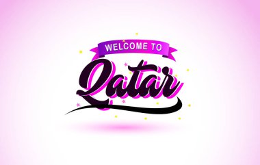 Katar ile mor pembe renk tasarlamak vektör yaratıcı hoş geldiniz metni el yazısı yazı tipi.