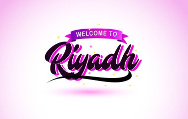 Riyad ile mor pembe renk tasarlamak vektör yaratıcı hoş geldiniz metni el yazısı yazı tipi.