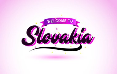 Slovakya ile mor pembe renk tasarlamak vektör yaratıcı hoş geldiniz metni el yazısı yazı tipi.