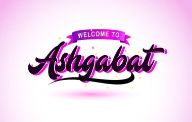 Mor pembe renk tasarlamak vektör yaratıcı metin el yazısı fontla Aşkabat Hoşgeldiniz.