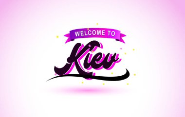 Kiev ile mor pembe renk tasarlamak vektör yaratıcı hoş geldiniz metni el yazısı yazı tipi.