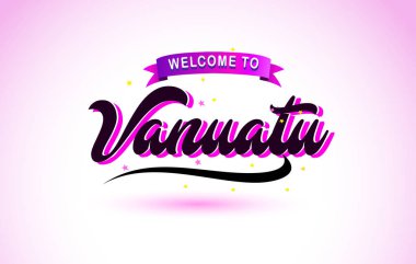Vanuatu ile mor pembe renk tasarlamak vektör yaratıcı hoş geldiniz metni el yazısı yazı tipi.