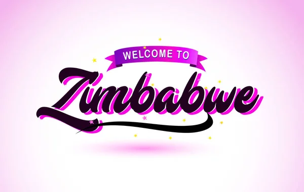 Zimbabwe Bienvenido Creative Text Fuente Manuscrita Con Púrpura Rosa Colores — Vector de stock