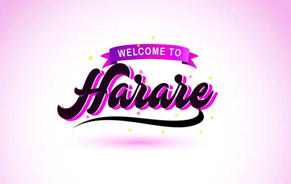 Harare Bienvenido Fuente Escrita Mano Texto Creativo Con Púrpura Rosa — Vector de stock