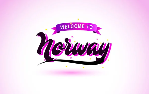 紫ピンク色デザイン ベクトル図とノルウェーへようこそ創造的なテキスト手書きフォント — ストックベクタ