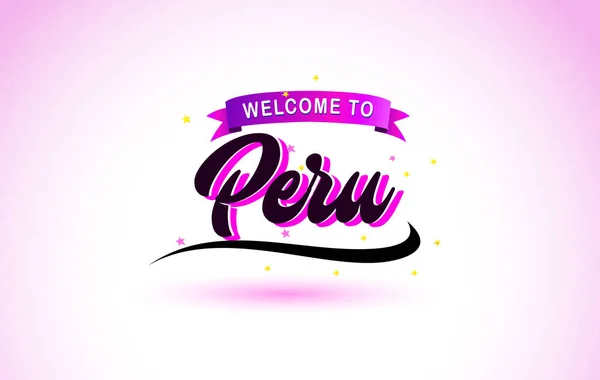 Perú Bienvenido Fuente Texto Creativo Escrito Mano Con Colores Rosa — Vector de stock