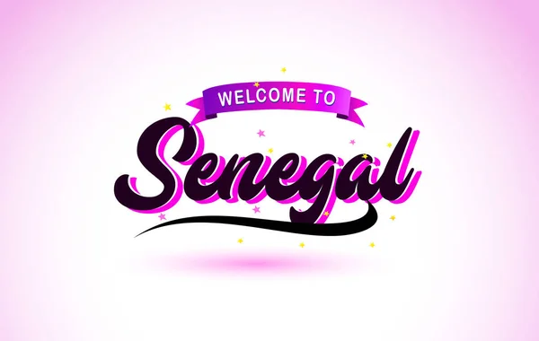 Senegal Bienvenido Creative Text Fuente Manuscrita Con Púrpura Rosa Colores — Vector de stock