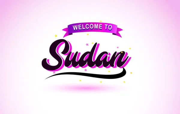 Sudán Bienvenido Creative Text Fuente Manuscrita Con Colores Rosa Púrpura — Vector de stock