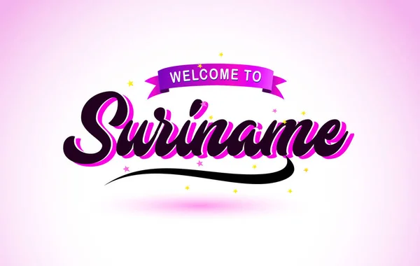 Surinam Bienvenido Creative Text Fuente Manuscrita Con Púrpura Rosa Colores — Vector de stock