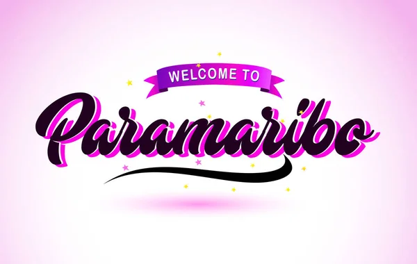 Парамарібо Ласкаво Просимо Творчого Тексту Ручний Шрифт Фіолетовими Рожевими Кольорами — стоковий вектор