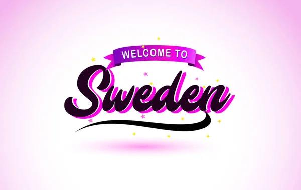 Suecia Bienvenido Creative Text Fuente Manuscrita Con Colores Rosa Púrpura — Vector de stock