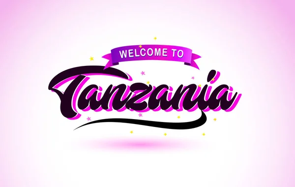 Tanzania Bienvenido Creative Text Fuente Manuscrita Con Colores Rosa Púrpura — Vector de stock