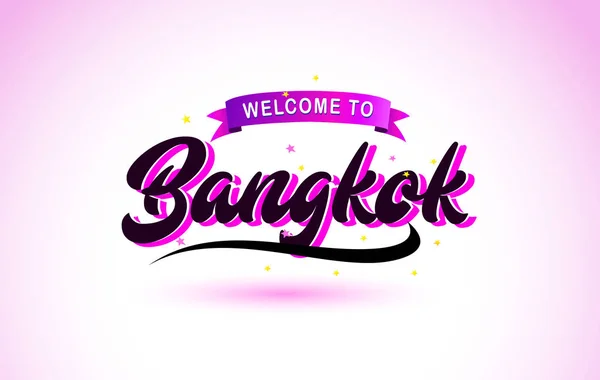Bangkok Bienvenido Creative Text Fuente Manuscrita Con Colores Rosa Púrpura — Vector de stock