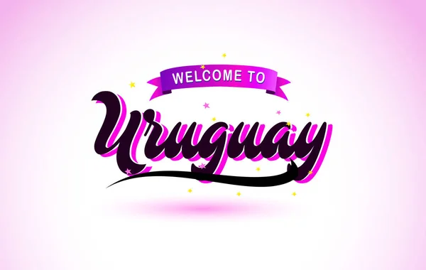 Uruguay Bienvenido Creative Text Fuente Manuscrita Con Colores Rosa Púrpura — Vector de stock
