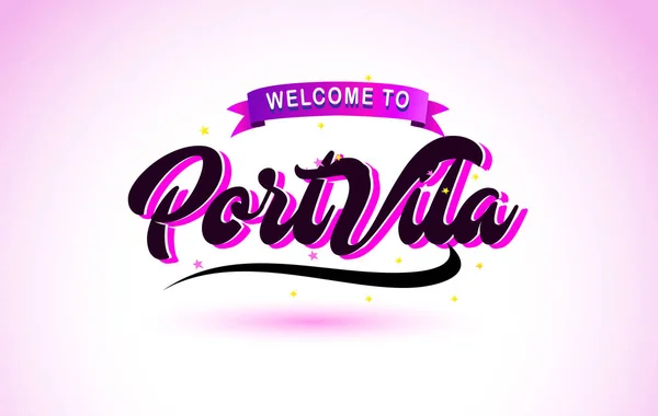 Portvila Bienvenido Creative Text Fuente Manuscrita Con Púrpura Rosa Colores — Vector de stock